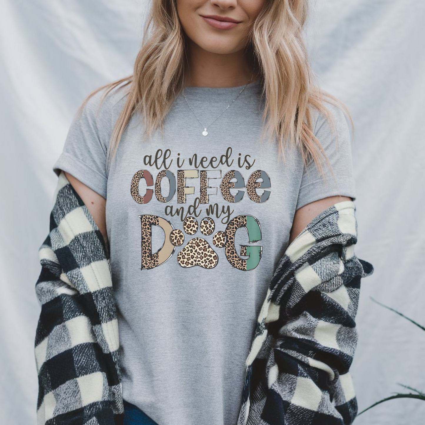 Coffee and Dog Lover Shirt, Leopard Print T-shirt, Casual Summer Tee, All I Need is Coffee Shirt, Dog Paw Print Top, Gift for Dog Moms