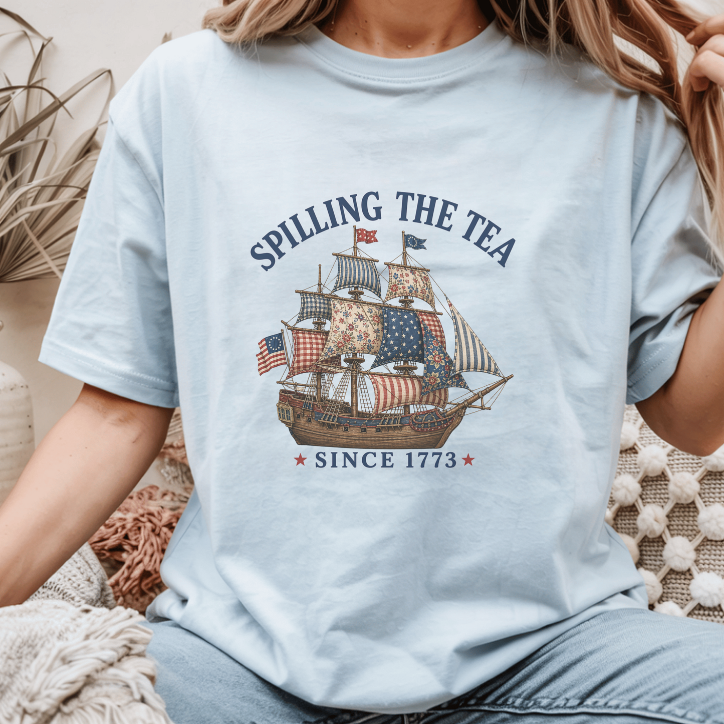 Spilling the Tea Nautical T-Shirt, Vintage Ship Graphics, American Revolution Design Tee, 100% Cotton Gift, Soft Washed Fabric