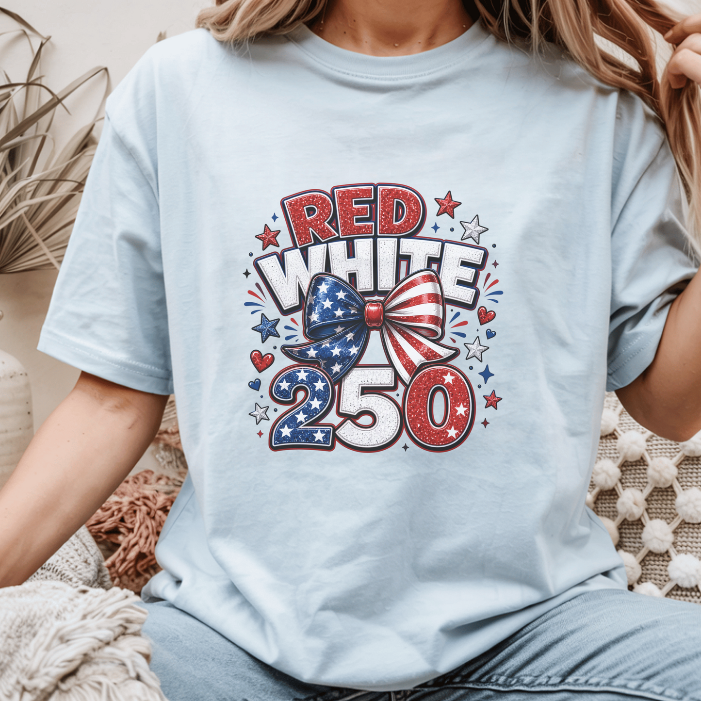 USA Patriotic T-Shirt, Red White Blue Celebration Tee, 250th Anniversary Design, Independence Day Shirt, Customizable Cotton Apparel