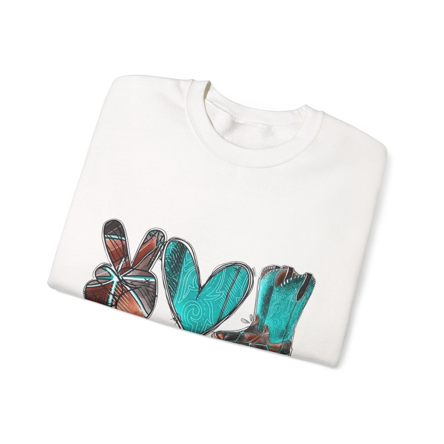 Inspirational Sweat Shirt  Love Peace & Boots  Sweat Shirt