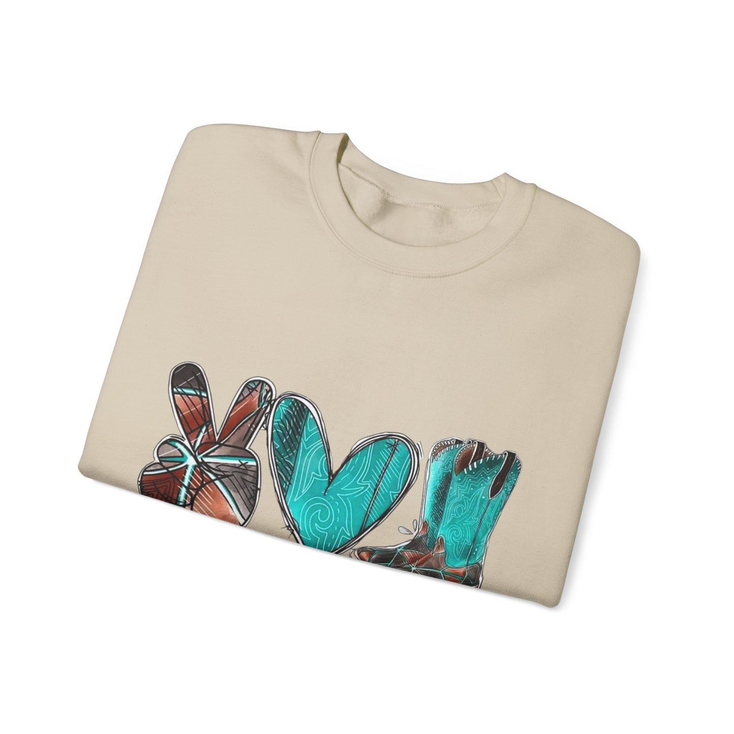 Inspirational Sweat Shirt  Love Peace & Boots  Sweat Shirt