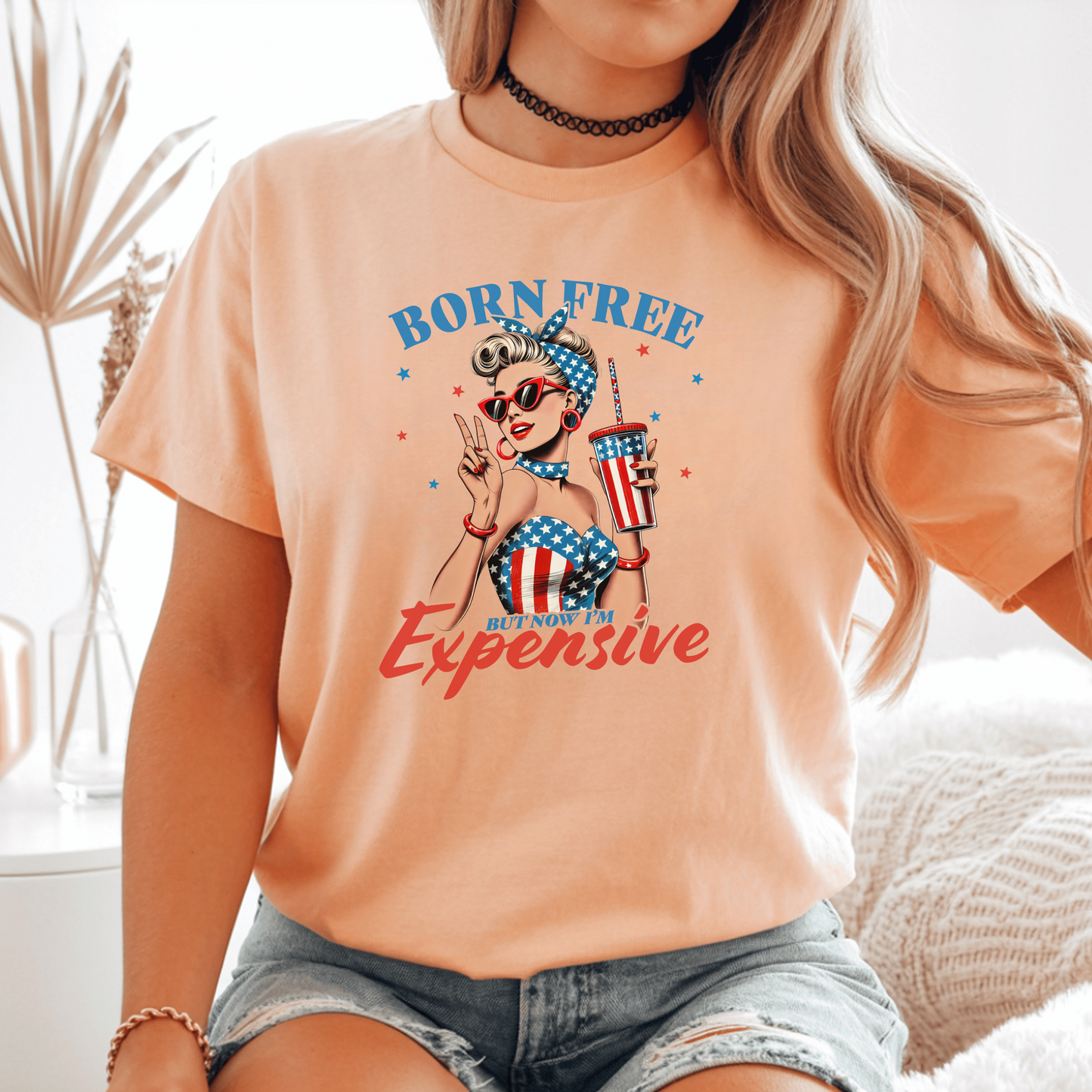 Retro American Pop Art T-Shirt, Vintage Patriotic Graphic Tee, USA Flag Fashion, Fun Gift for Her, High Quality Comfortable Top