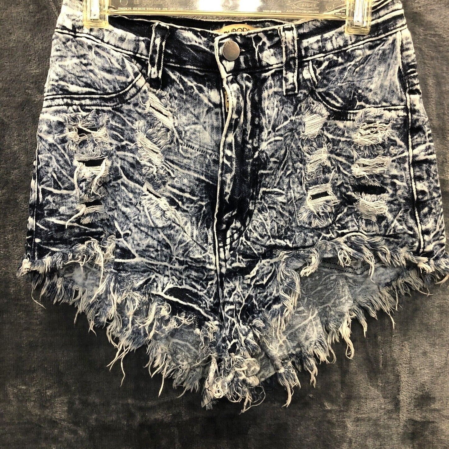 Aphrodite Distressed Stretch Denim Shorts Blue Acid Wash Made In USA Size S