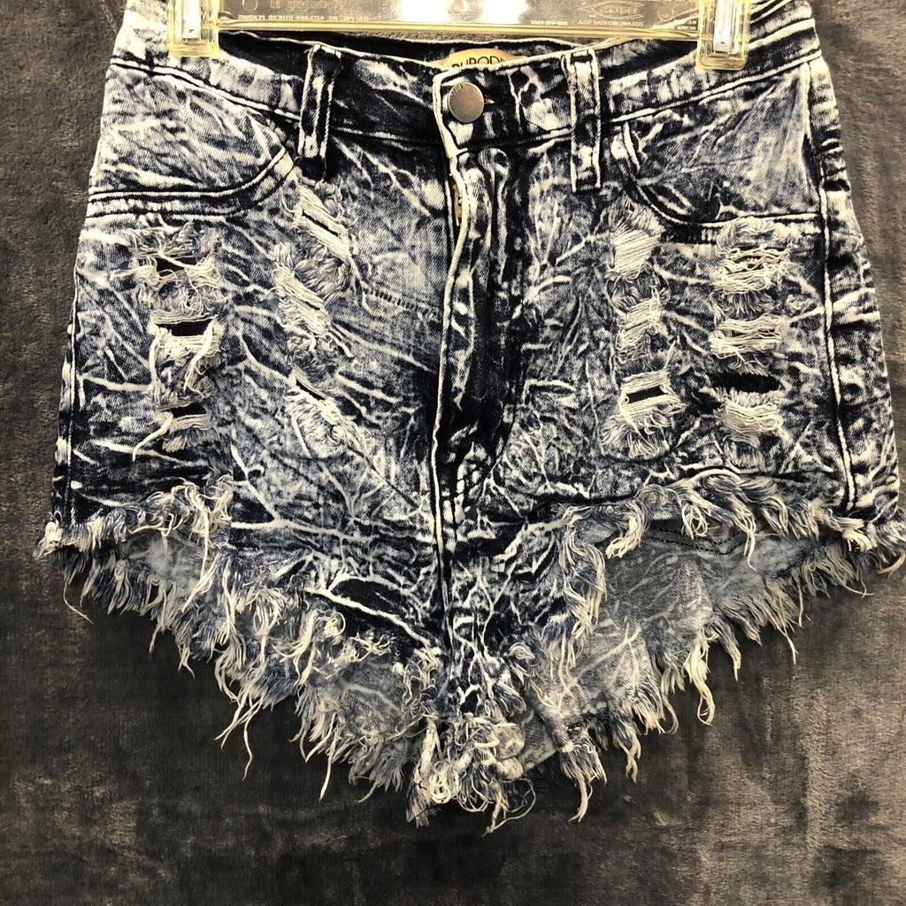 Aphrodite Distressed Stretch Denim Shorts Blue Acid Wash Made In USA Size S