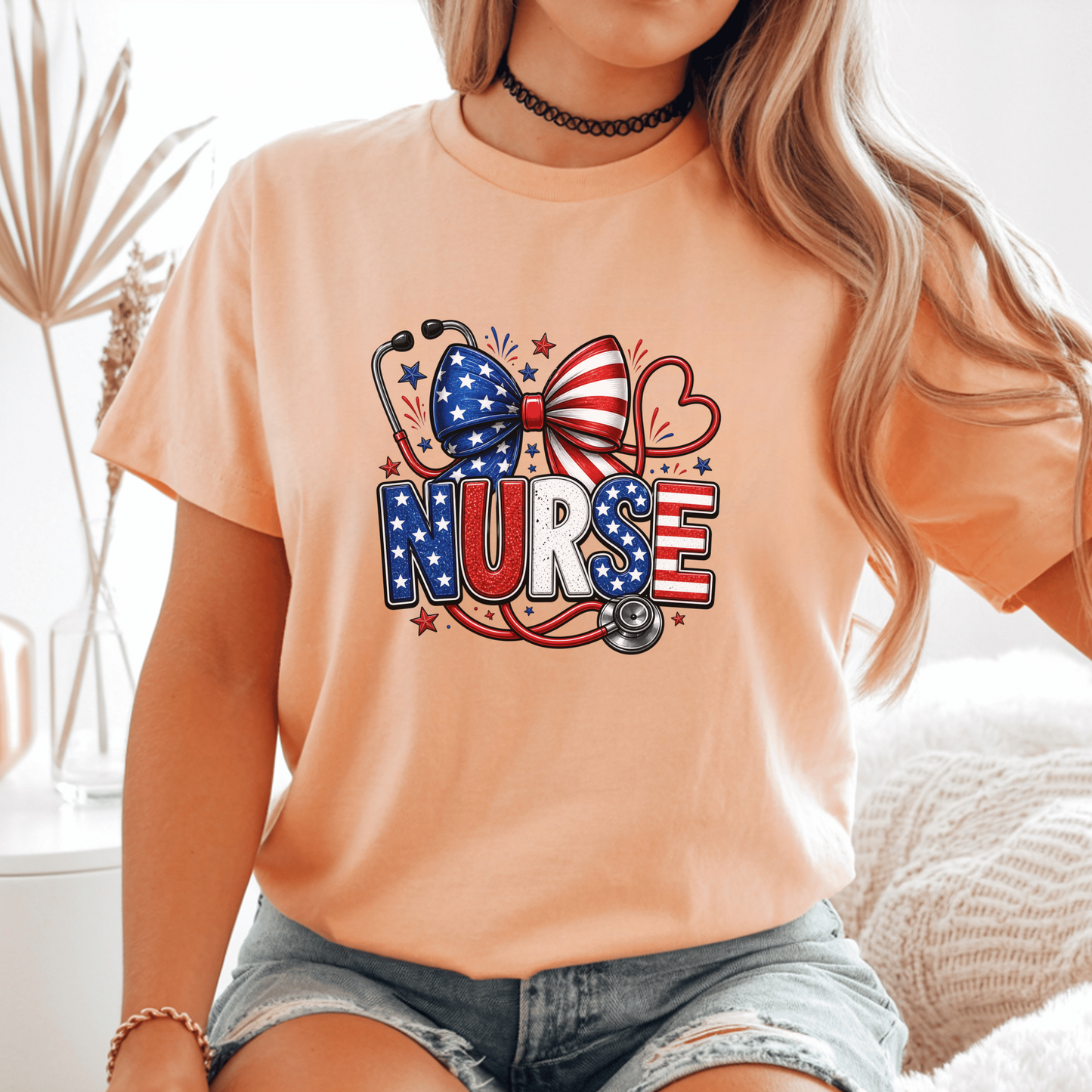 Patriotic Nurse Shirt, USA Flag Inspired Tee, Nurse Appreciation Gift, RN Independence Day Apparel, Stethoscope Graphic Top, Unique Medical