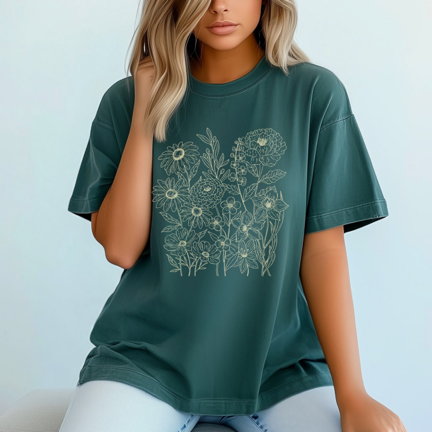 Floral Graphic Tee, Artistic Flower Shirt, Boho Chic Top, Women's Casual T-Shirt, Nature Lover Gift, Unique Graphic Tee, Stylish Summer Shirt