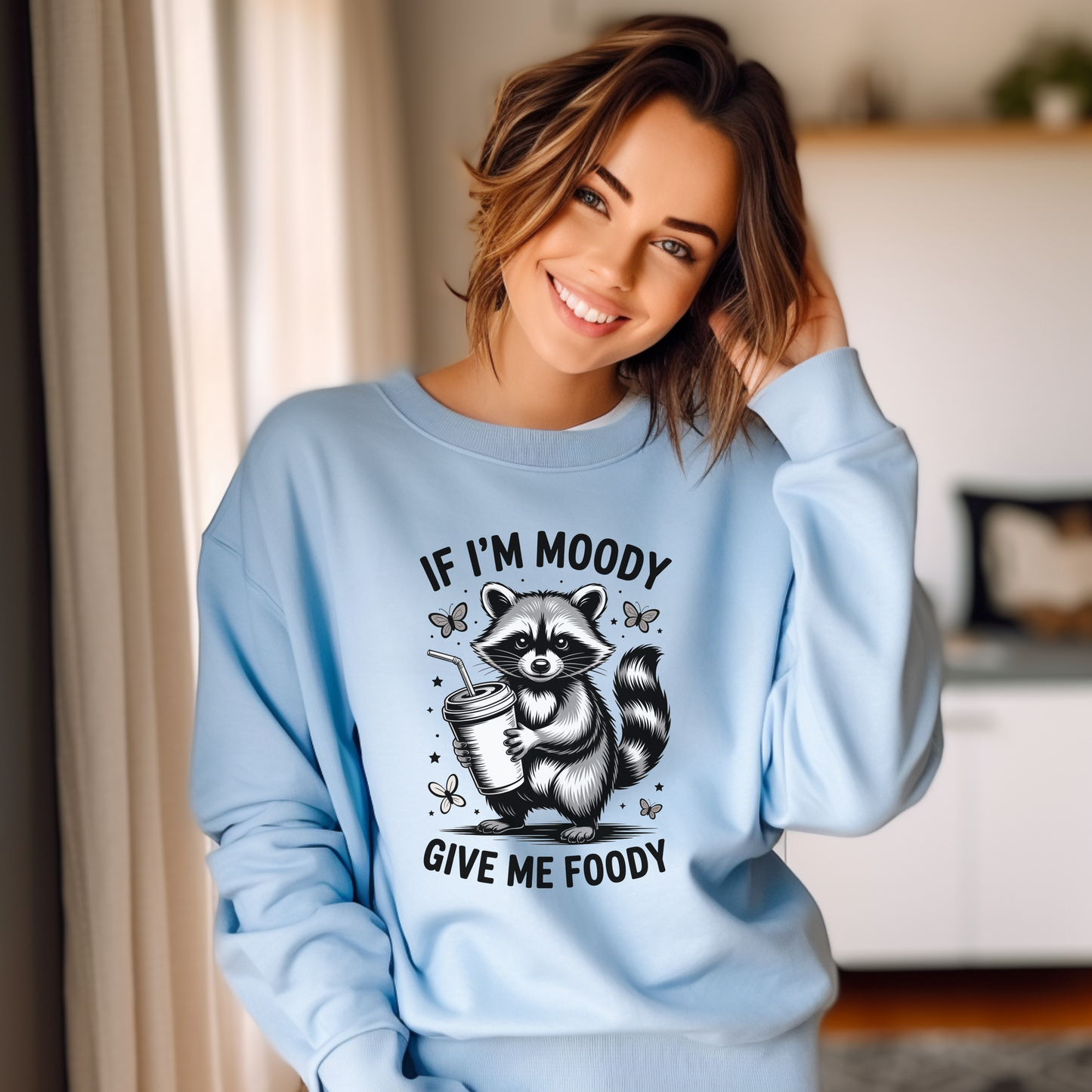 If I’m Moody Give Me Foody Sweatshirt – Funny Food Lover Crewneck – Cozy Unisex Humor Shirt – Gift for Him or Her
