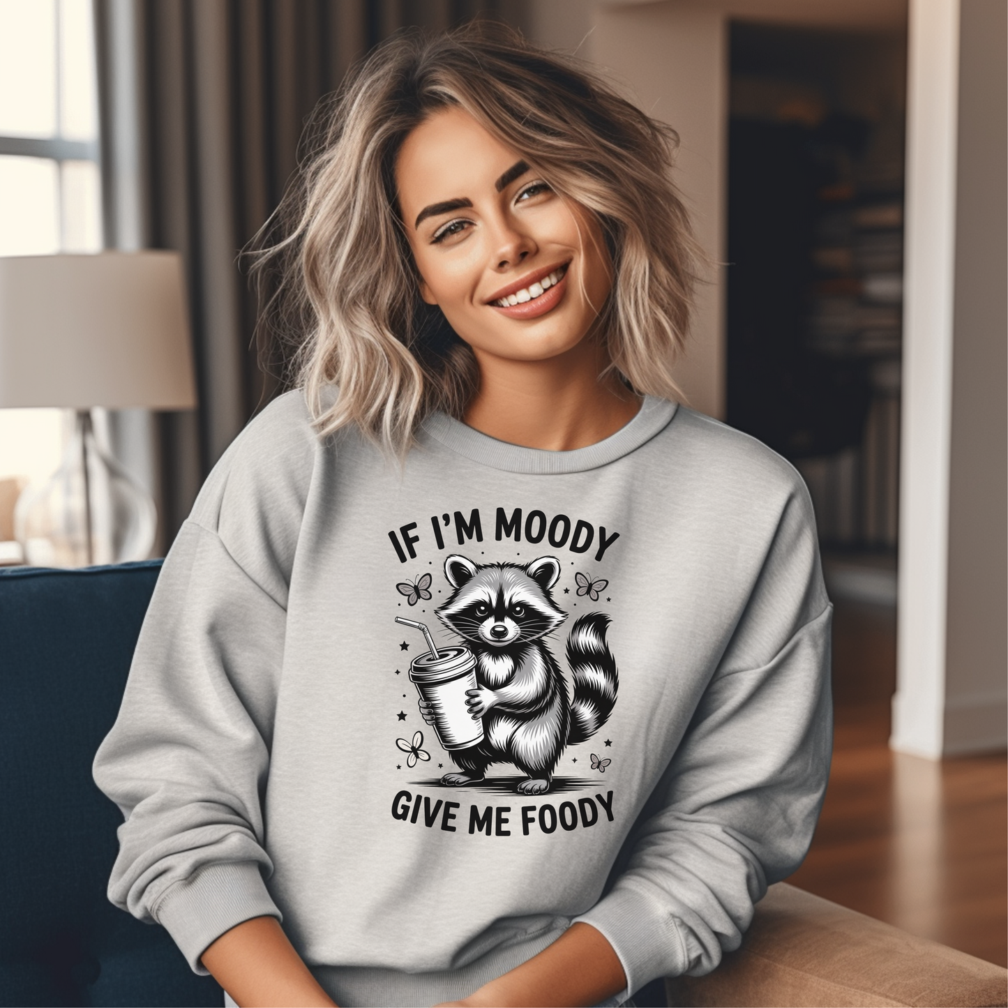 If I’m Moody Give Me Foody Sweatshirt – Funny Food Lover Crewneck – Cozy Unisex Humor Shirt – Gift for Him or Her