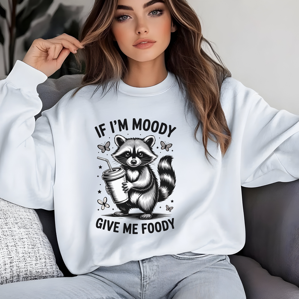 If I’m Moody Give Me Foody Sweatshirt – Funny Food Lover Crewneck – Cozy Unisex Humor Shirt – Gift for Him or Her