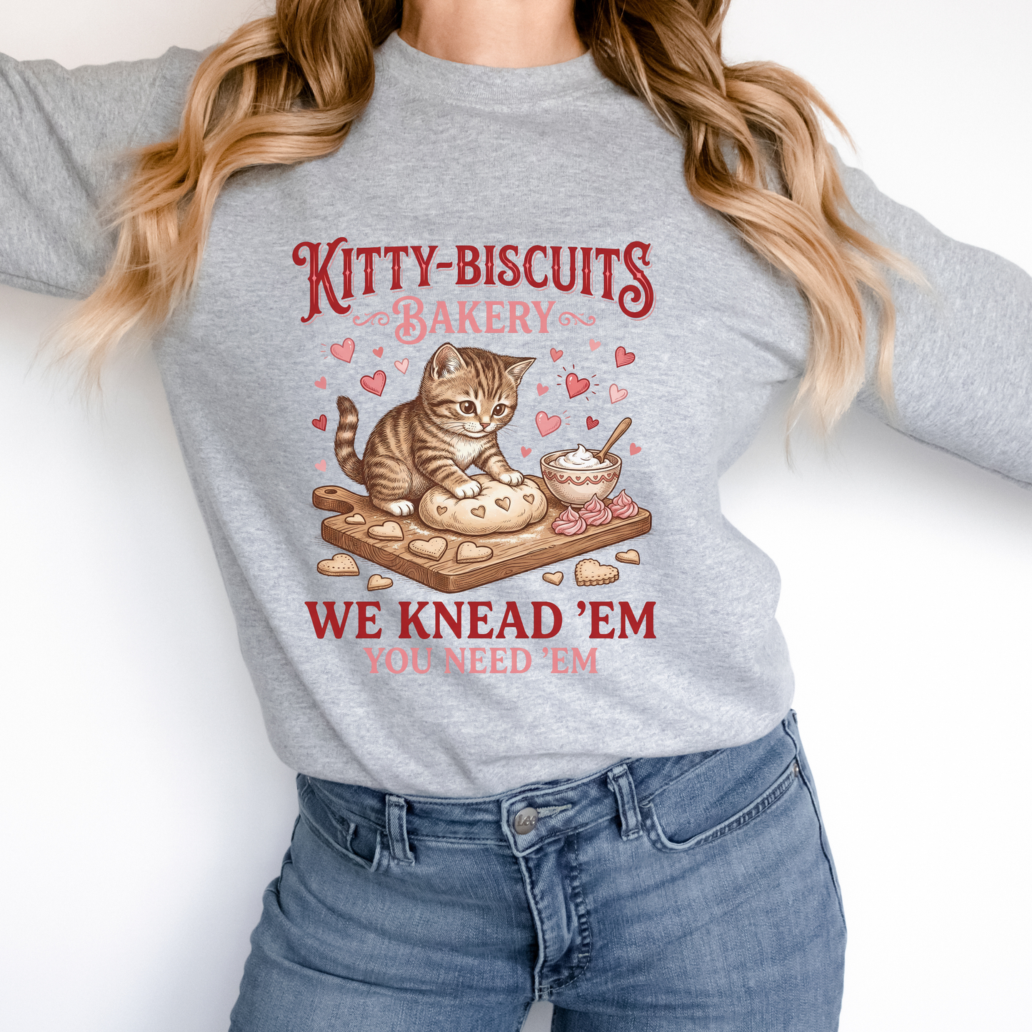 Kitty Biscuits We Knead ‘Em Sweatshirt – Funny Cat Lover Crewneck – Cozy Unisex Humor Shirt – Gift for Him or Her