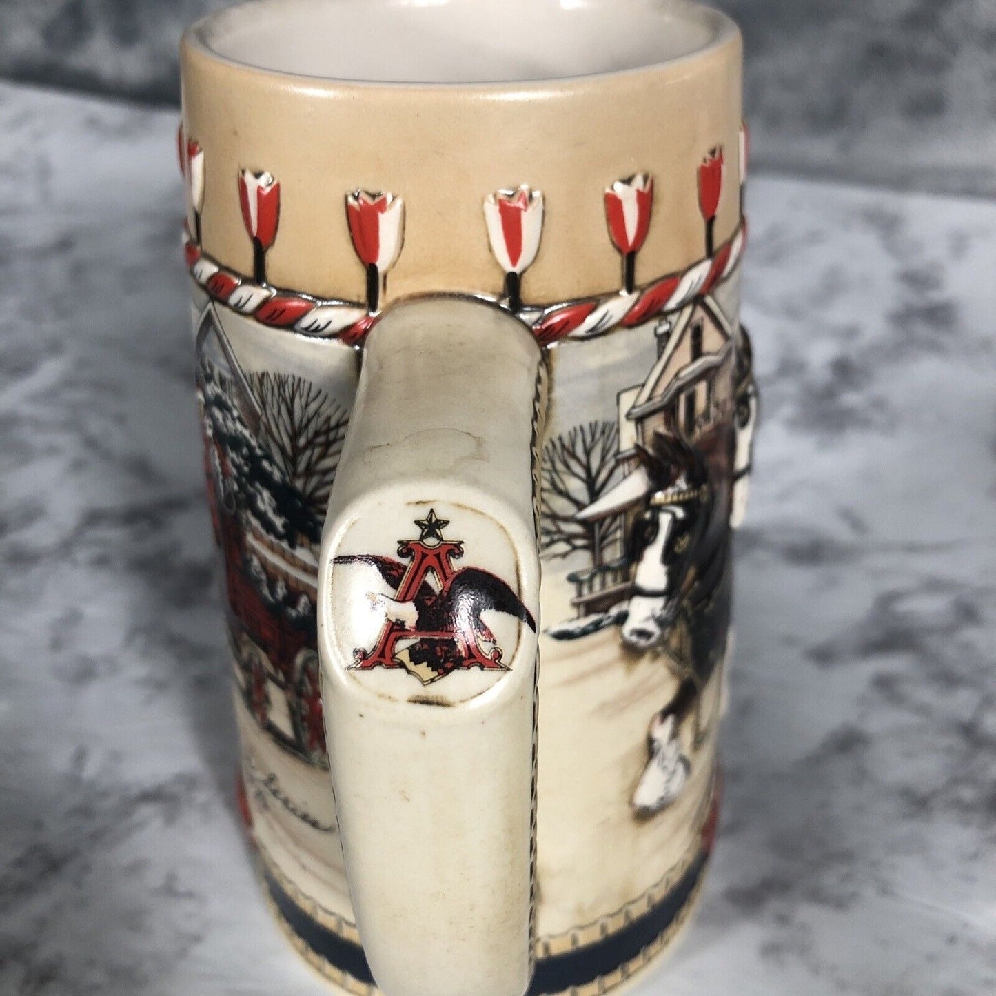 Anheuser-Busch Budweiser Clydesdale Holiday Ceramic Beer Stein 1986 "B" Series