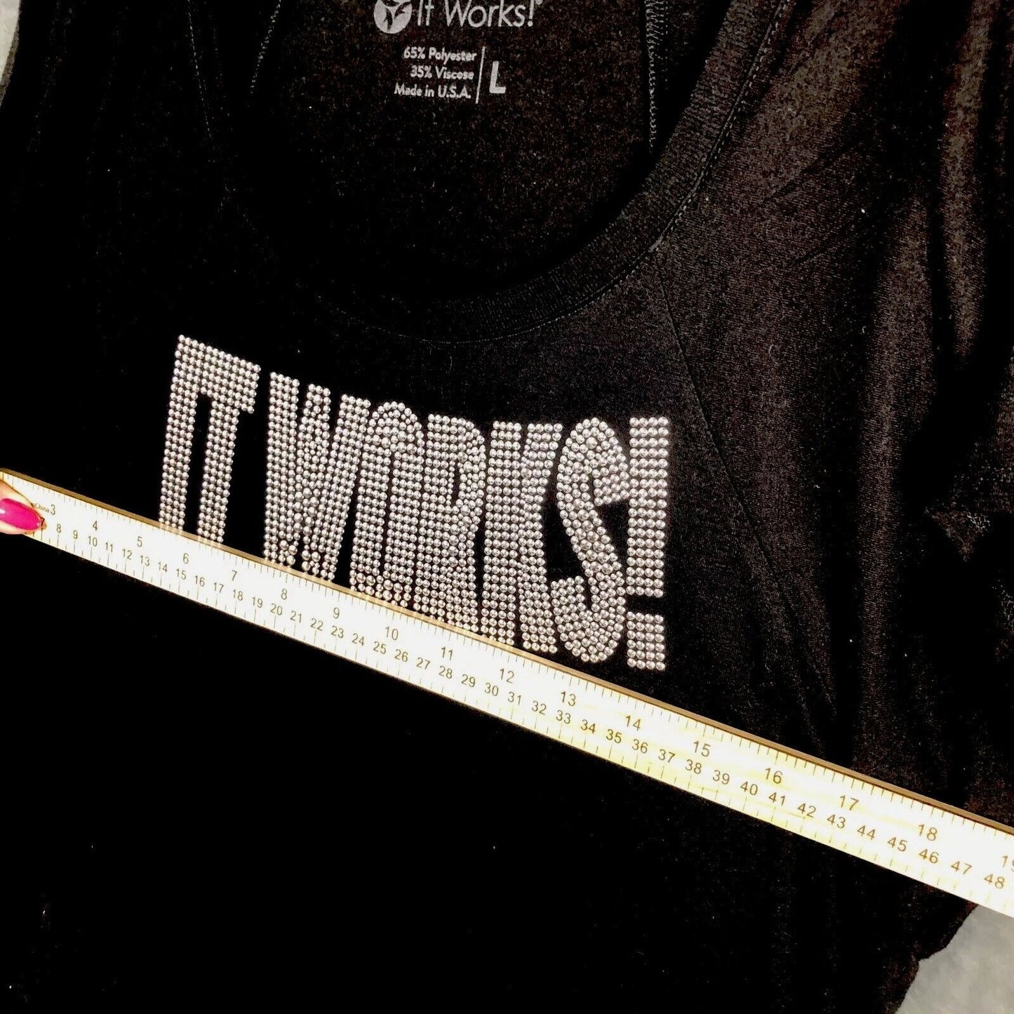 It Works Bling Women's T Shirt Black Studded Silver It Works Size L Shirt