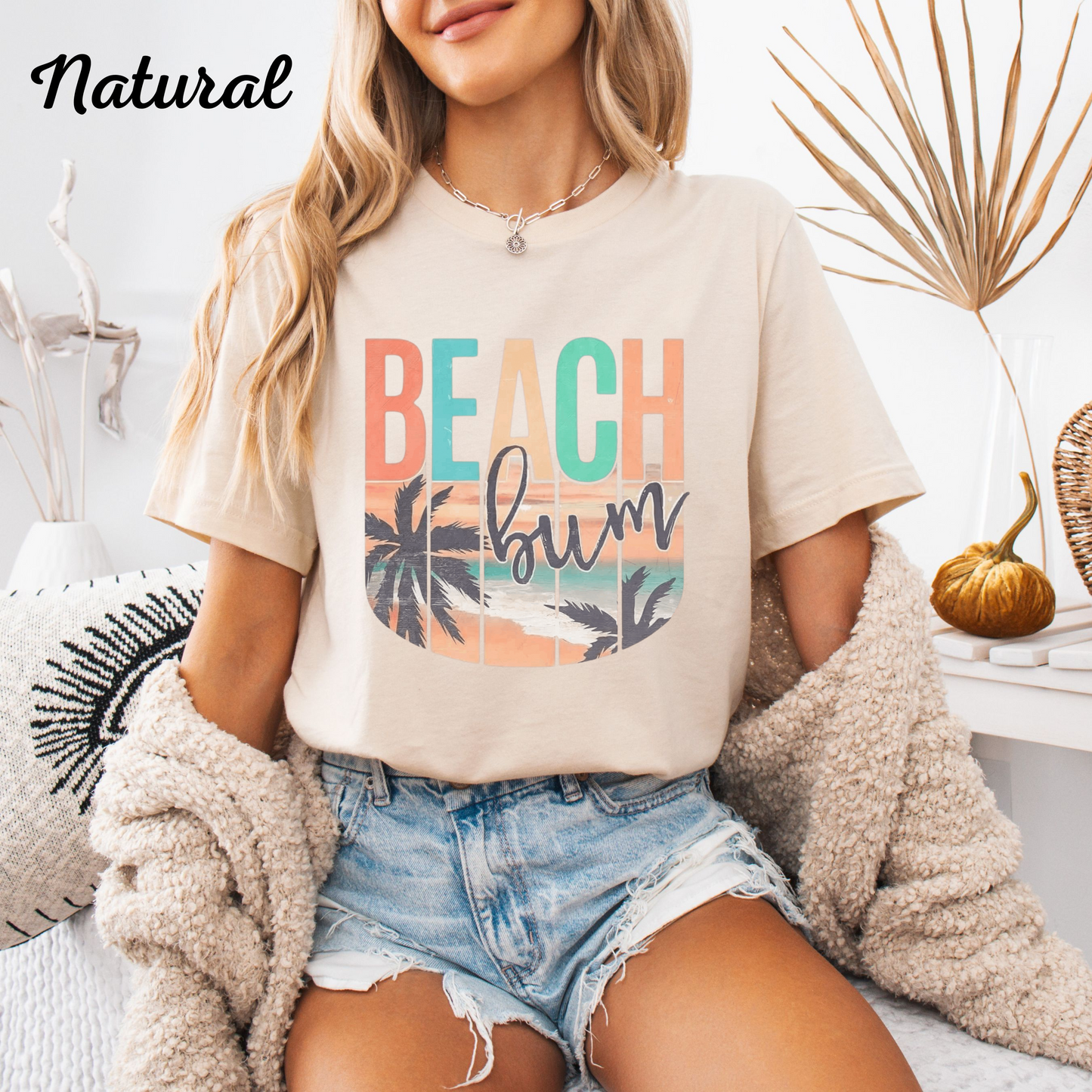 Beach Bum Graphic Tee, Summer Vibes Shirt, Coastal Vacation T‑Shirt