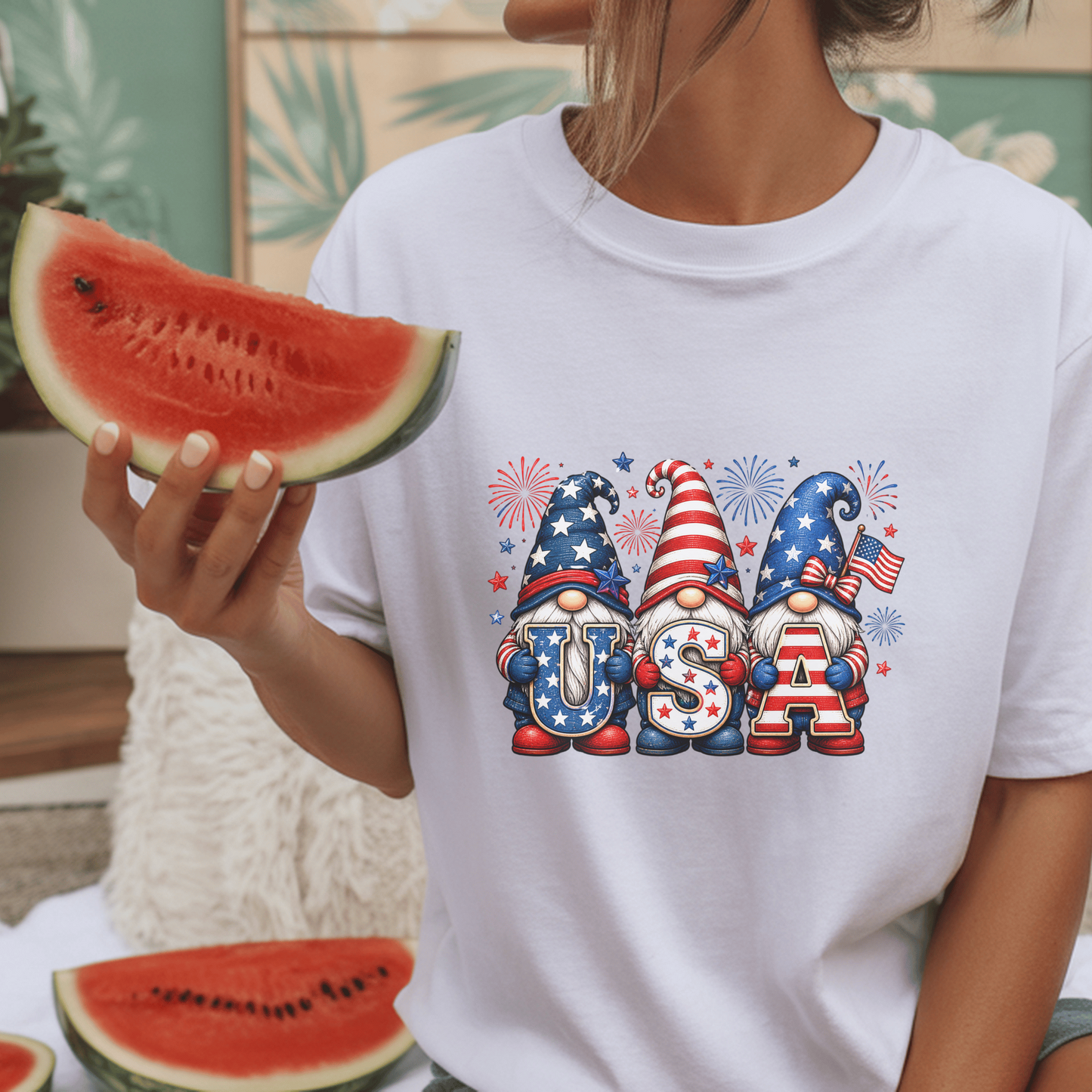 Patriotic Gnome T-Shirt, Fourth of July Tee, USA Themed Apparel, Red White Blue Gnome Shirt, American Pride Gift, Comfortable Cotton Tee