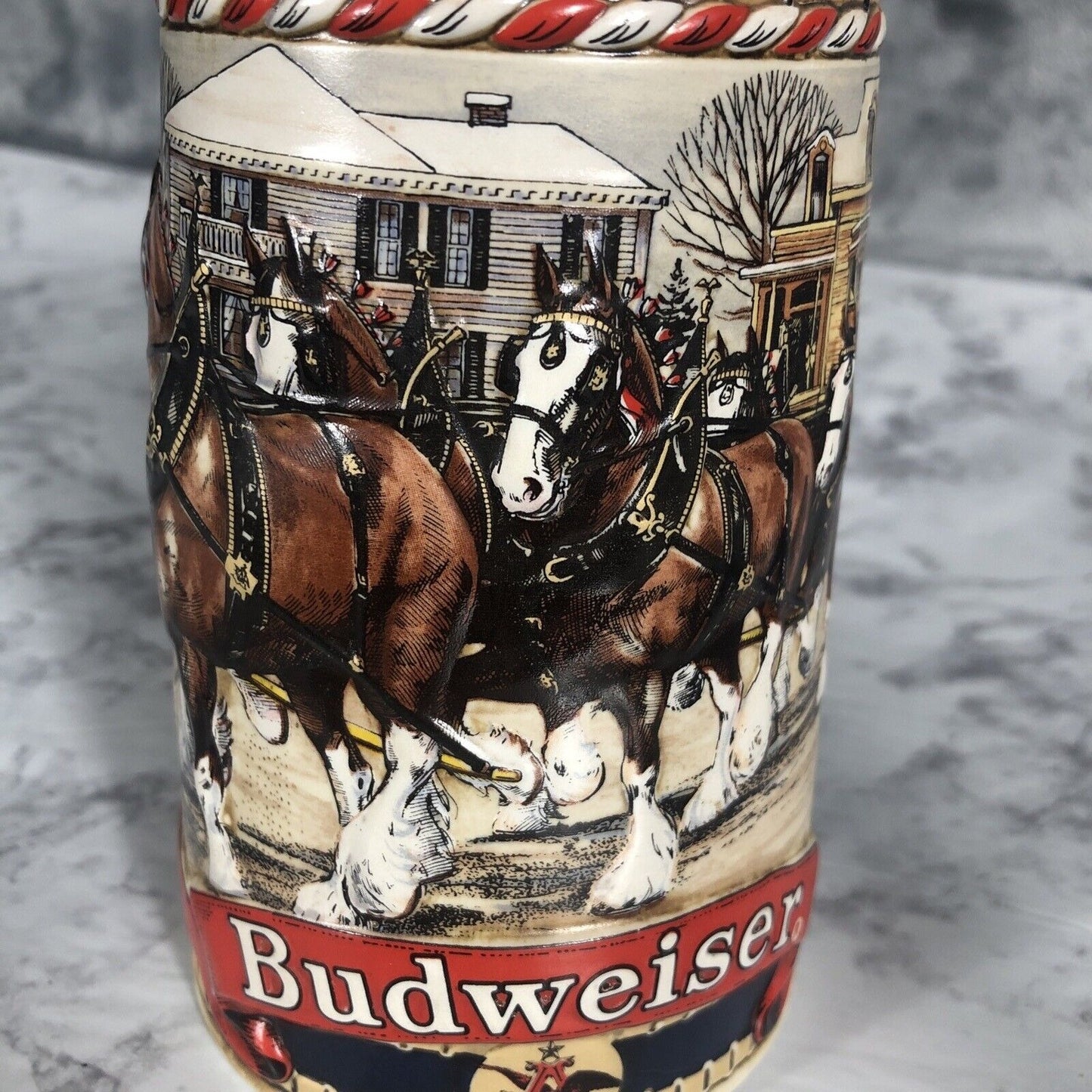 Anheuser-Busch Budweiser Clydesdale Holiday Ceramic Beer Stein 1986 "B" Series
