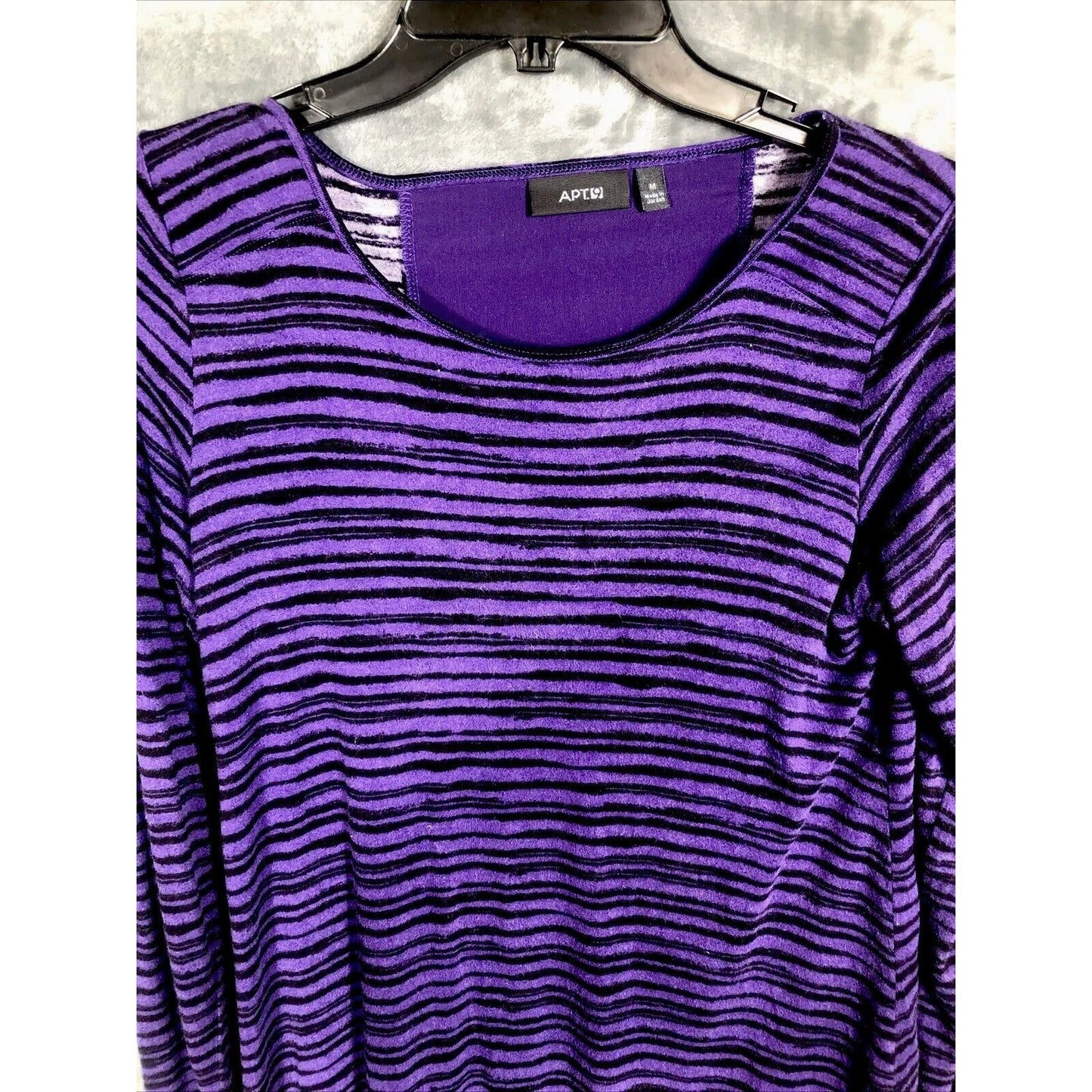 APT 9 Tops Purple/Black Striped Women’s Long Sleeved Shirt Adult Size Medium