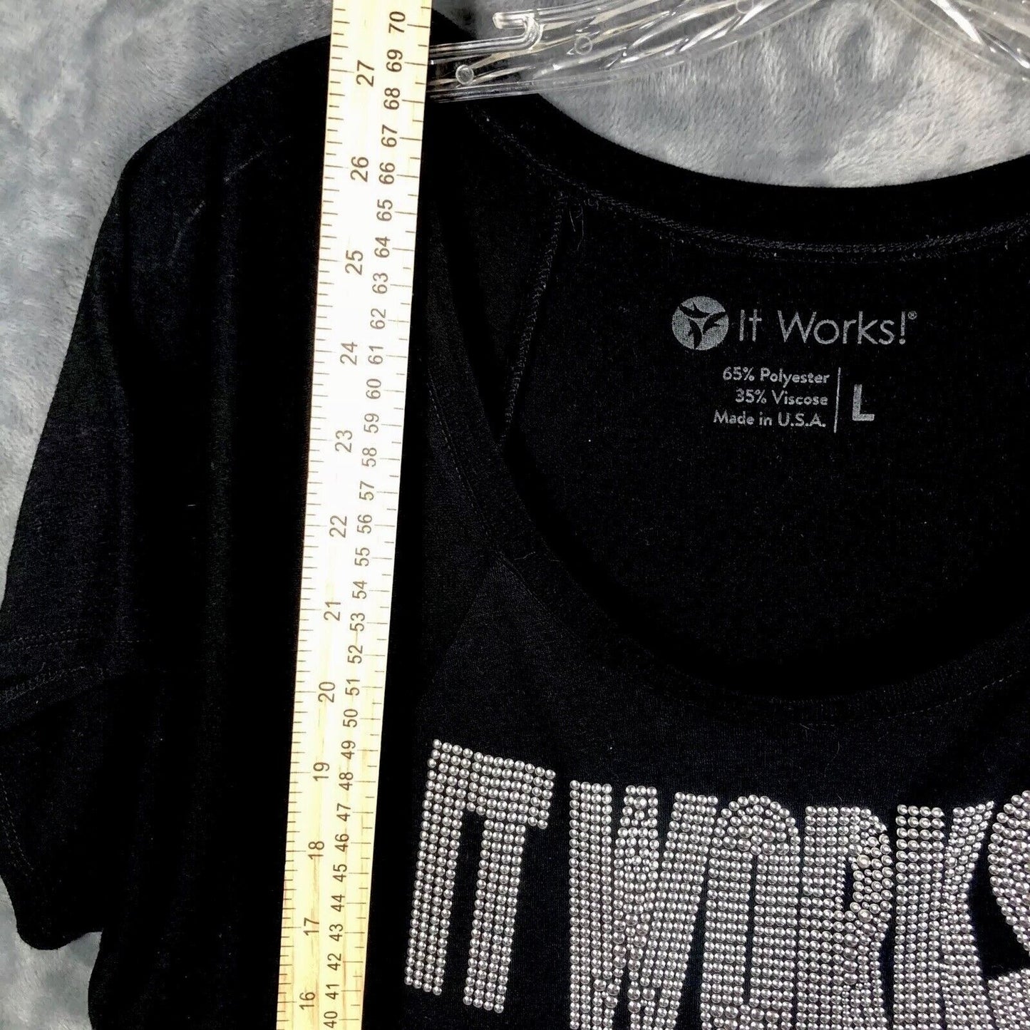 It Works Bling Women's T Shirt Black Studded Silver It Works Size L Shirt
