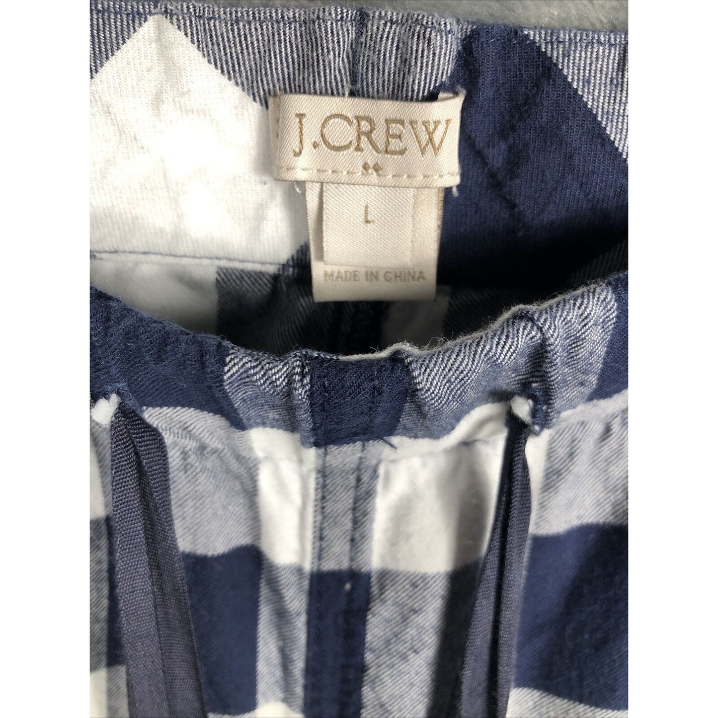 J Crew pajamas pants Woman’s L 100% cotton weave flannel check navy blue
