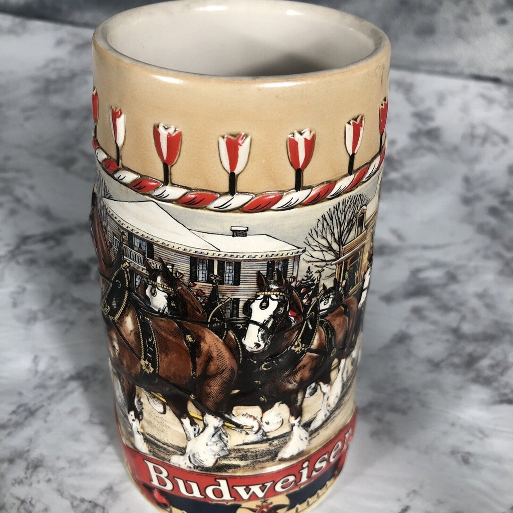 Anheuser-Busch Budweiser Clydesdale Holiday Ceramic Beer Stein 1986 