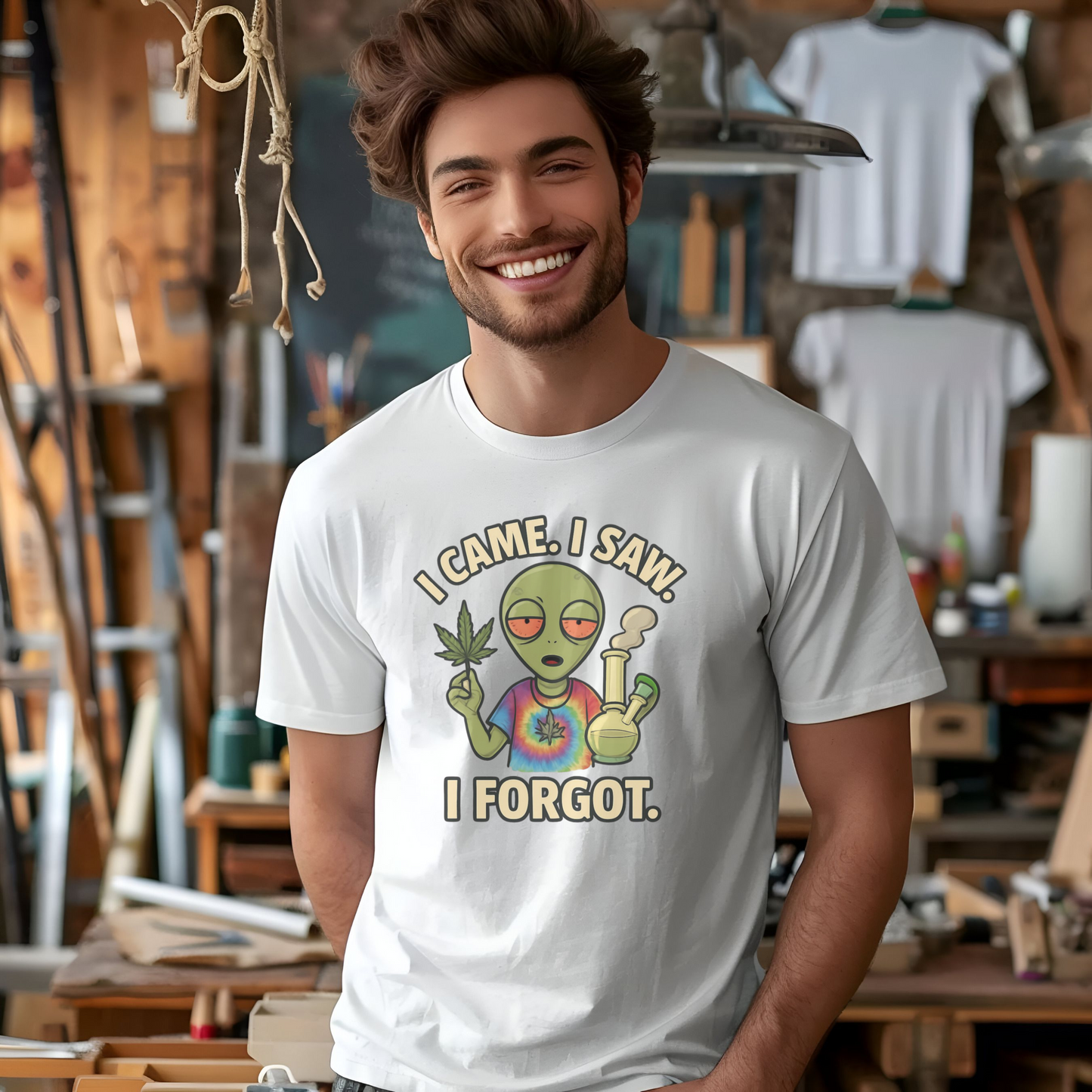 I Came I Saw I Forgot T Shirt | Funny Hippie Weed Shirt | Marijuana Leaf Bong Graphic Tee | Unisex Stoner Humor Shirt | Chill Vibes Gift