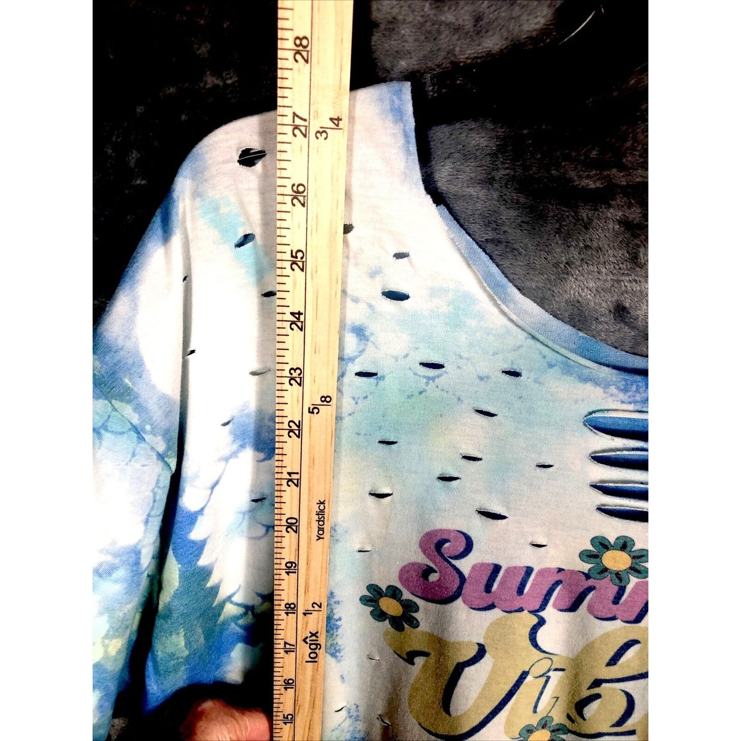 Woman's T Shirt Summer Vibes Tie-Dye Distressed T-Shirt Handmade Shirt