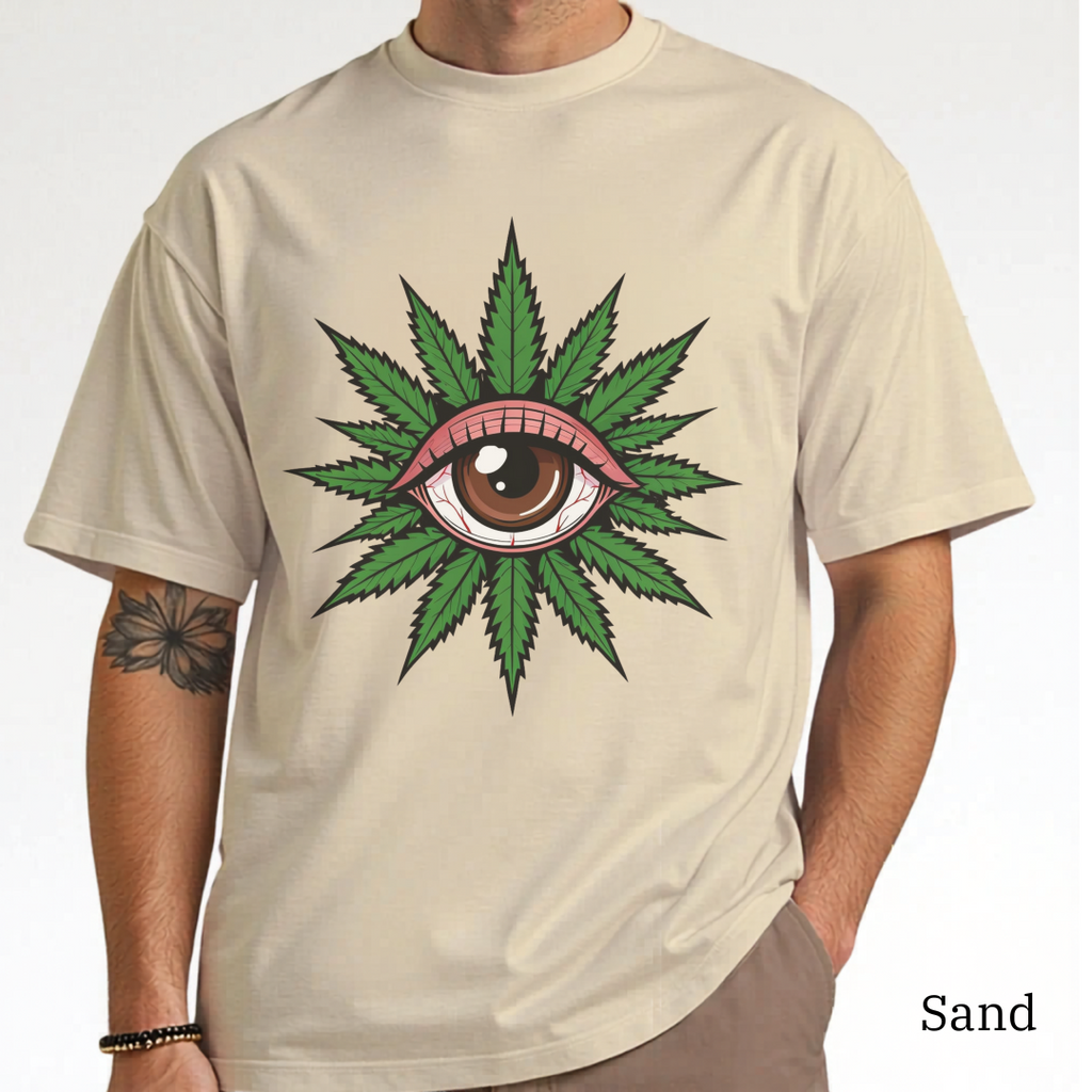 Cannabis Eye Men’s - Woman's T‑Shirt, Weed Leaf Eye Graphic Tee, Psychedelic Botanical Shirt, Trippy Green Art, Modern Streetwear
