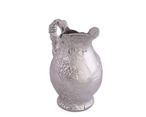 Arthur Court Metal Vineyard Pitcher Grape Pattern Sand Casted in Aluminum with Artisan Quality Hand Polished Design Tarnish Free Water Jug for Hot / Cold Water, Ice Tea and Juice Beverage 10 inch Tall