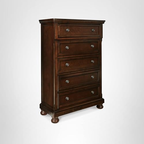 Signature Design by Ashley Porter Traditional 5 Drawer Chest of Drawers, Dark Brown