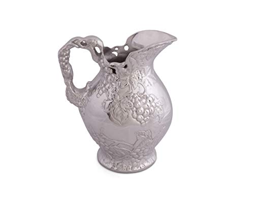 Arthur Court Metal Vineyard Pitcher Grape Pattern Sand Casted in Aluminum with Artisan Quality Hand Polished Design Tarnish Free Water Jug for Hot / Cold Water, Ice Tea and Juice Beverage 10 inch Tall