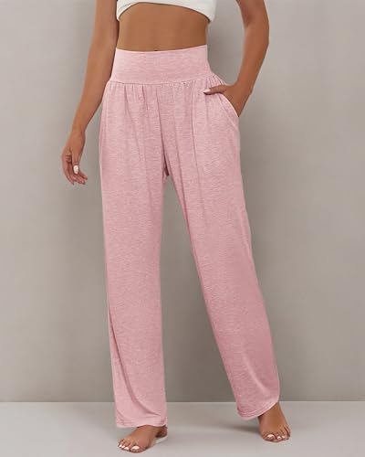 Neer 3 Pack Women's Wide Leg Yoga Pants, Comfy Lounge Pants with Pockets Ladies' Stretch Sweatpants Elastic Waist Joggers(Small,Black, Dark Gray, Pink)