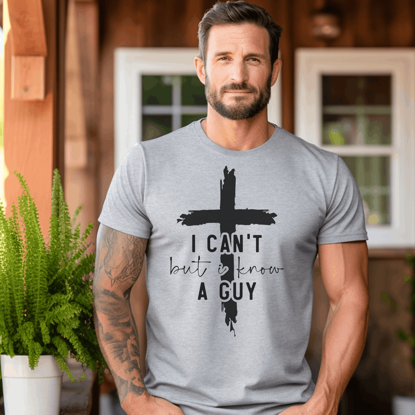 Christian Graphic Tee for Men, Cross Inspirational Shirt, Casual Faith-Based Apparel, Outdoorsy Cotton T-Shirt, Spiritual Gift for Him