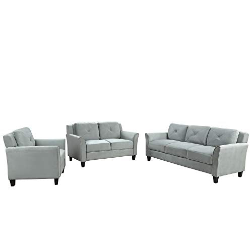 Evedy Living Room Furniture Piece Set Including 3-Seater, Loveseat Chair,Button Tufted Back Comforty Sofas & Couches with Sturdy Metal Legs,Gray（1+2+3 Seat