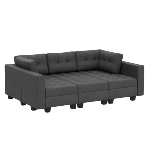 Belffin Sectional Sleeper Sofa Modular Sofa Bed 6 Seat Sleeper Couch Set with Storage Modular Sectional Couch for Living Room Dark Grey