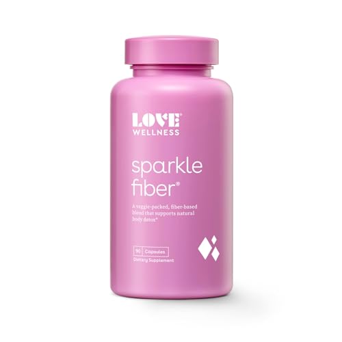 Love Wellness Sparkle Fiber Supplement for Digestive Health | Psyllium Husk Powder | Supports Regularity & Weight Management | Beauty Pills for Bloating Relief with Digestive Enzymes | 90 Capsules