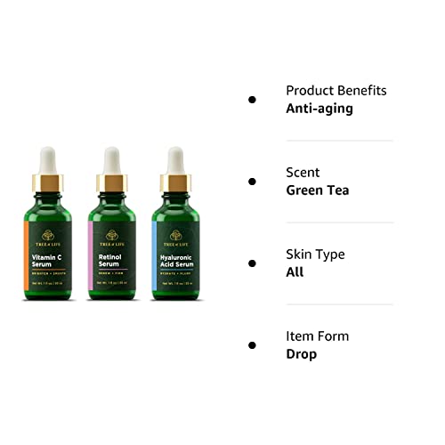Tree of Life Vitamin C Serum, Retinol Serum & Hyaluronic Acid Serum for Face - Face Serum for Women Anti Aging Skin Care Set Facial Serum, Power Trio Face Serums for Anti Aging - Pack of 3, 2 Fl Oz