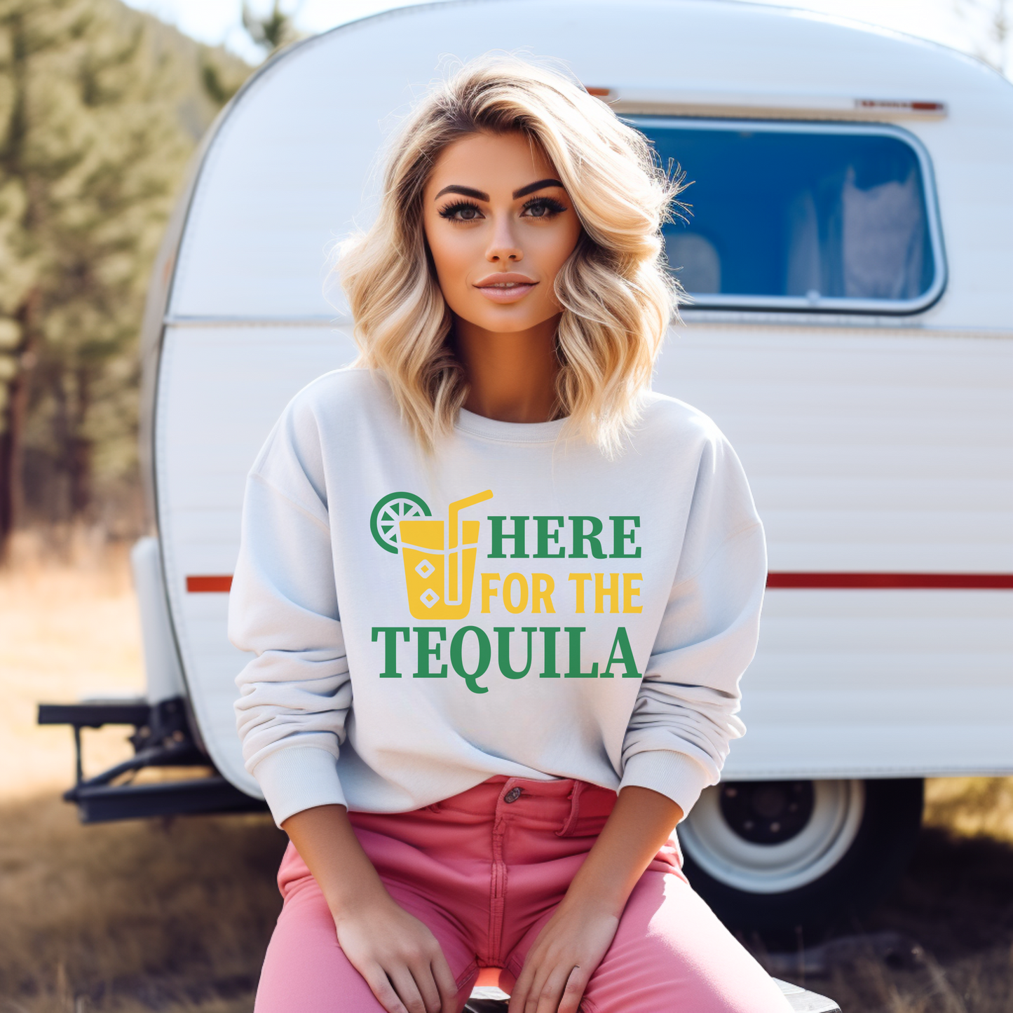 Here for the Tequila Sweatshirt • Funny Drinking Shirt • Party Graphic Pullover • Tequila Lover Gift • Cinco de Mayo Outfit • Cozy Unisex Sweatshirt