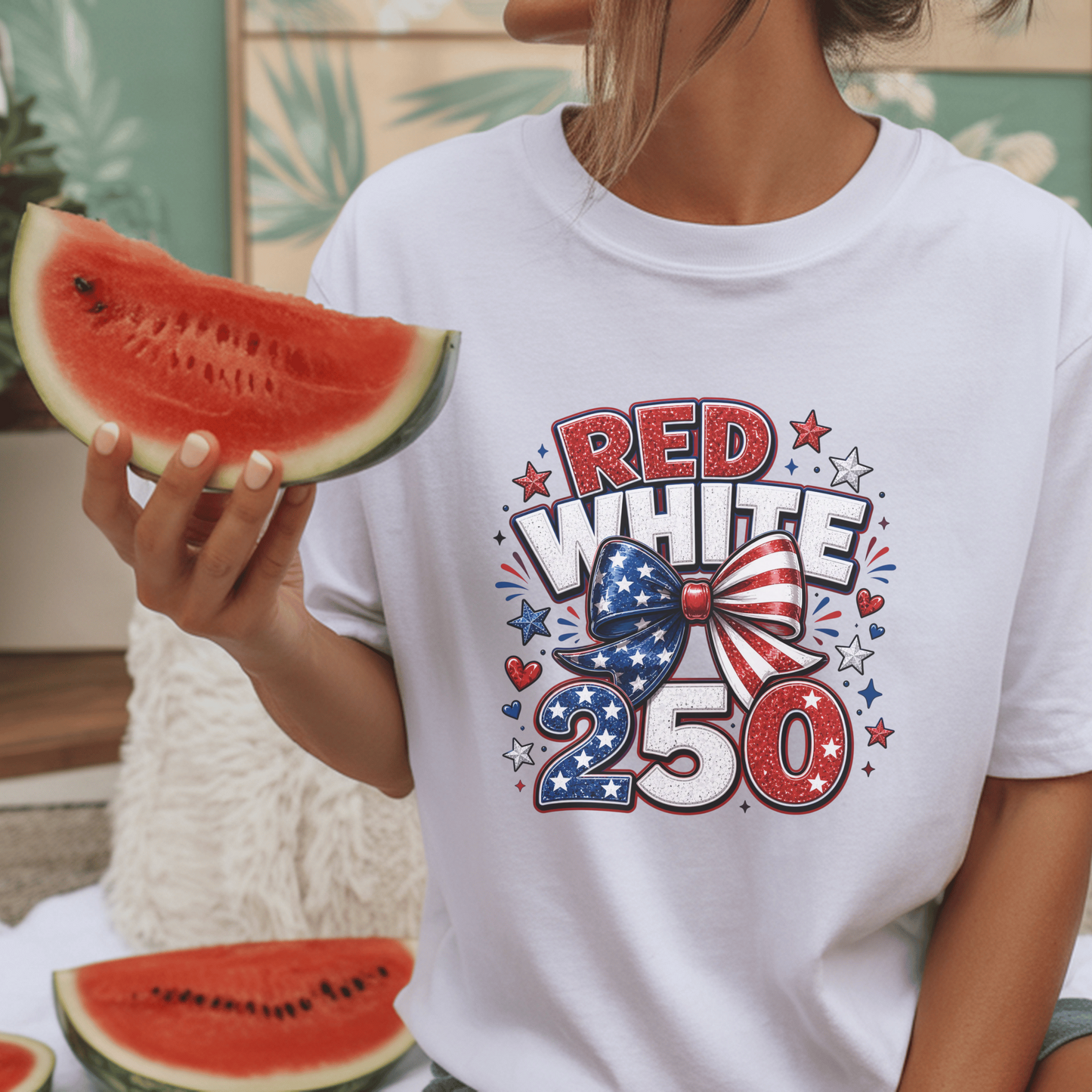 USA Patriotic T-Shirt, Red White Blue Celebration Tee, 250th Anniversary Design, Independence Day Shirt, Customizable Cotton Apparel