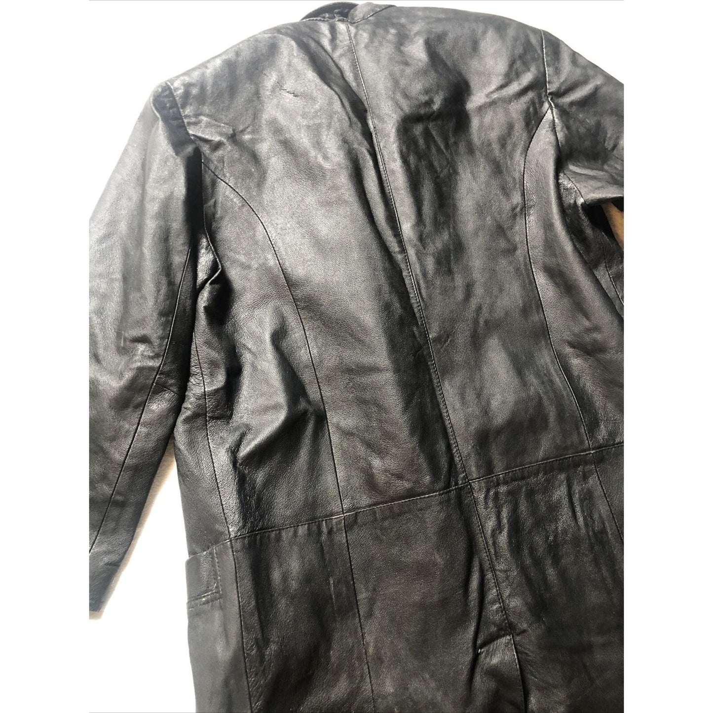 Vintage 80's G-III Black Leather Long Trench Coat Women's Small Long
