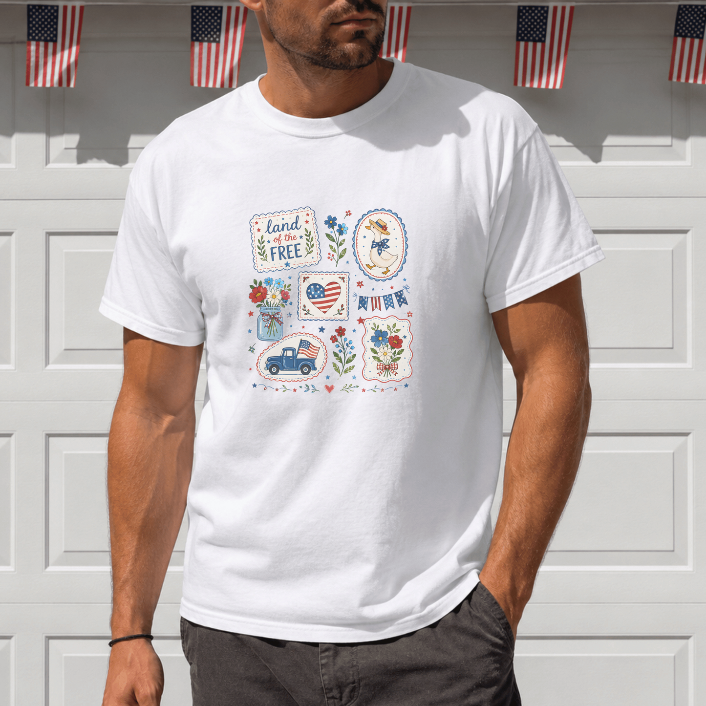 Patriotic Tee Land of the Free Shirt American Flag Duck Design Independence Day