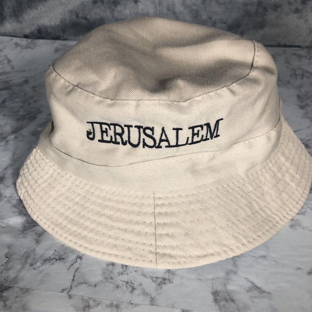 JERUSALEM SPORT Israel Bucket Hat Unisex Beige One Size Cap Embroidered