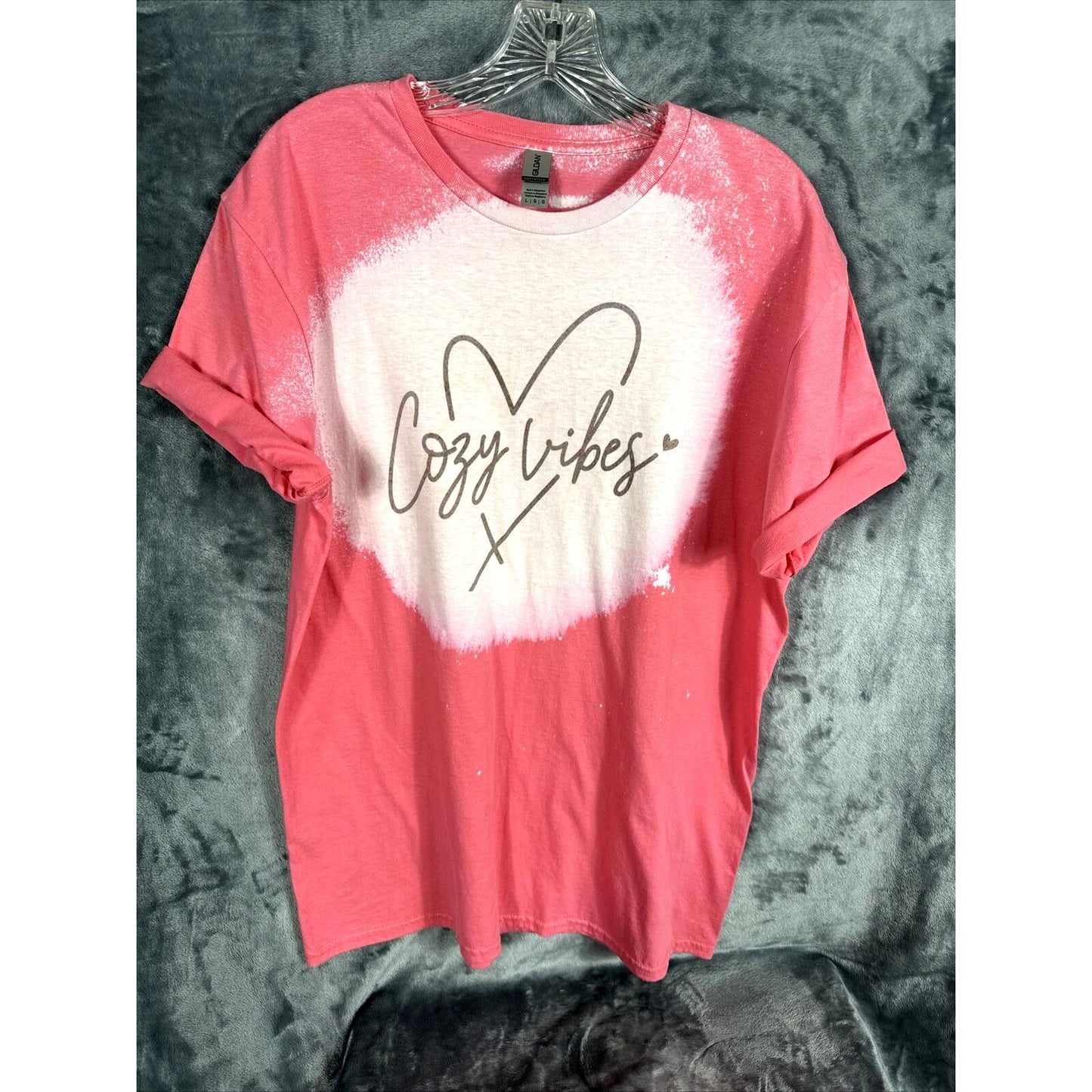 Women’s T-shirt Cozy Vibes Bleached Pink Soft & Comfy Size Adult Large