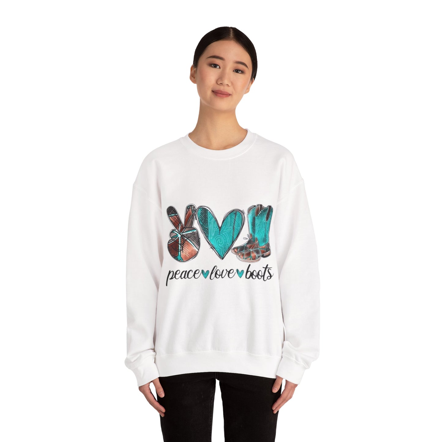 Inspirational Sweat Shirt  Love Peace & Boots  Sweat Shirt