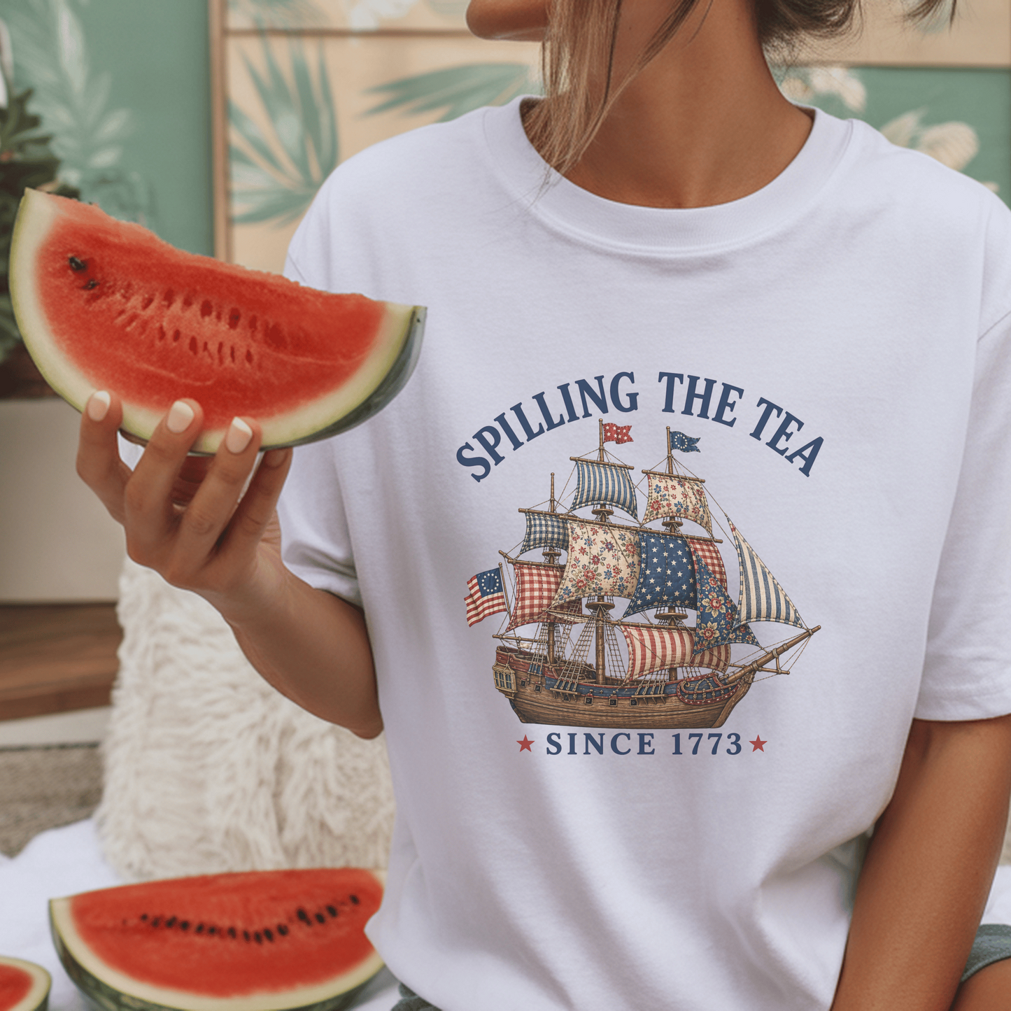 Spilling the Tea Nautical T-Shirt, Vintage Ship Graphics, American Revolution Design Tee, 100% Cotton Gift, Soft Washed Fabric