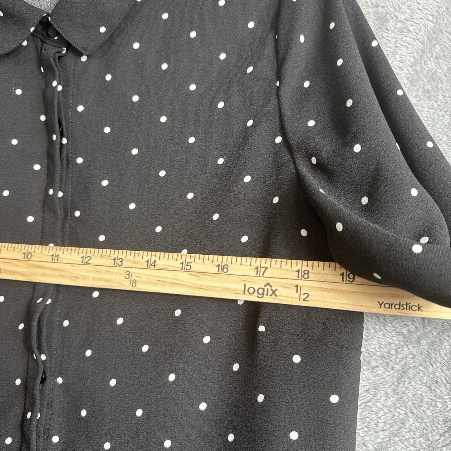 Justfab Blouse Woman’s Polkadot Shirt Short Flared  Sleeve Top Black Size Large