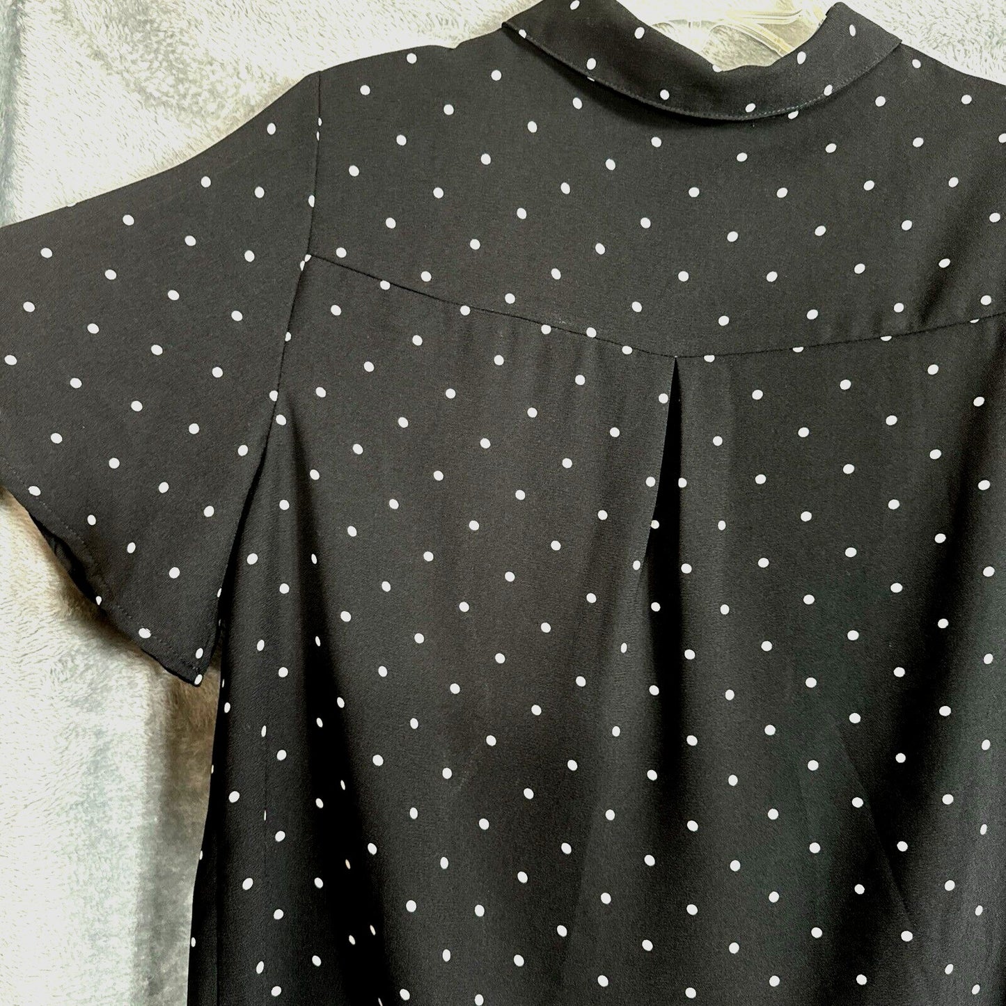 Justfab Blouse Woman’s Polkadot Shirt Short Flared  Sleeve Top Black Size Large