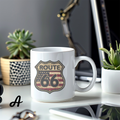 Route 66 Mug, Vintage Travel Mug, USA Souvenir Coffee Cup 11oz, American Road Trip Gift, Classic Highway Ceramic Mug, Unique Gift Idea