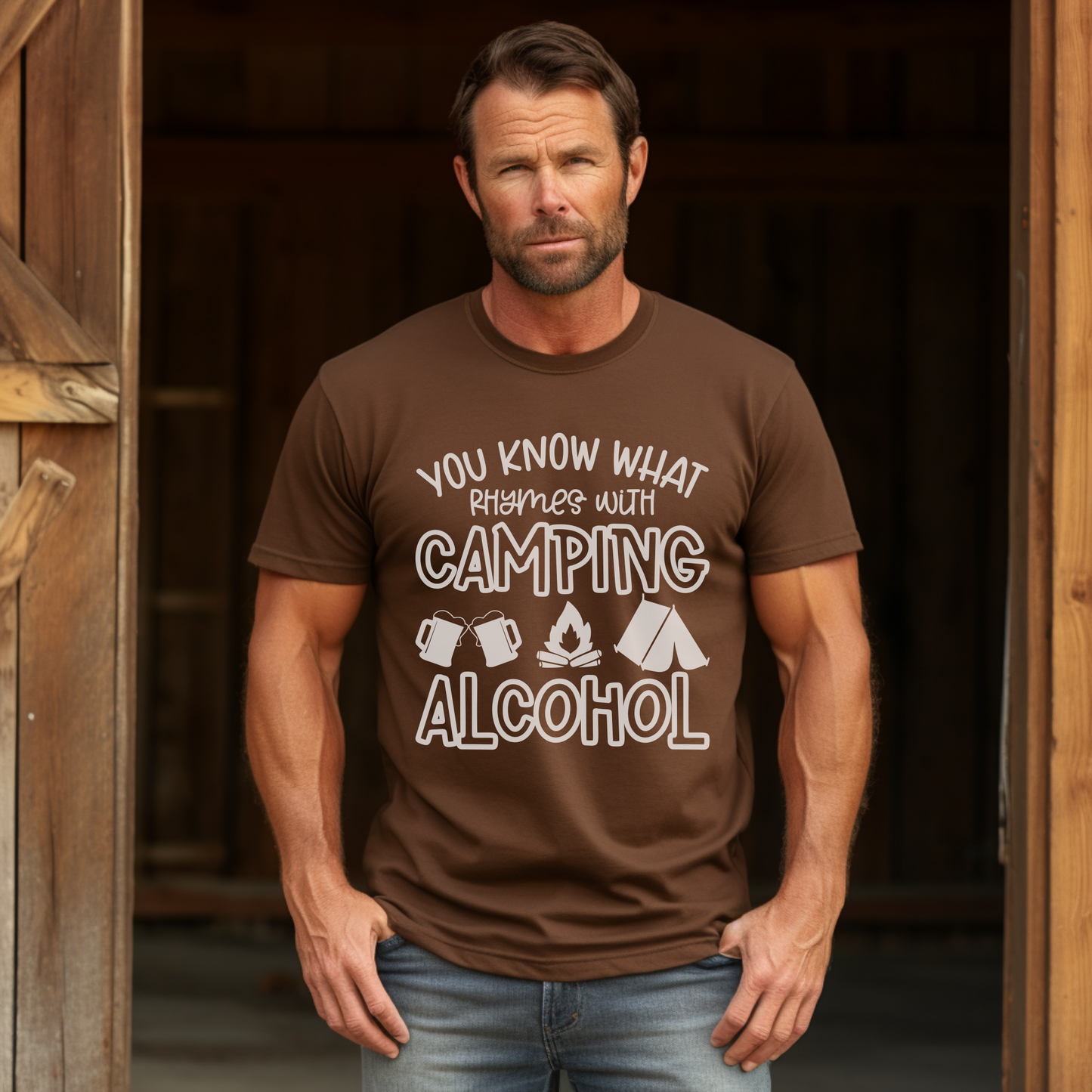 Comfort Colors You Know What Rhymes With Camping Funny Shirt, Alcohol Camping Tee, Drinking Humor T-Shirt, Outdoor Party Gift