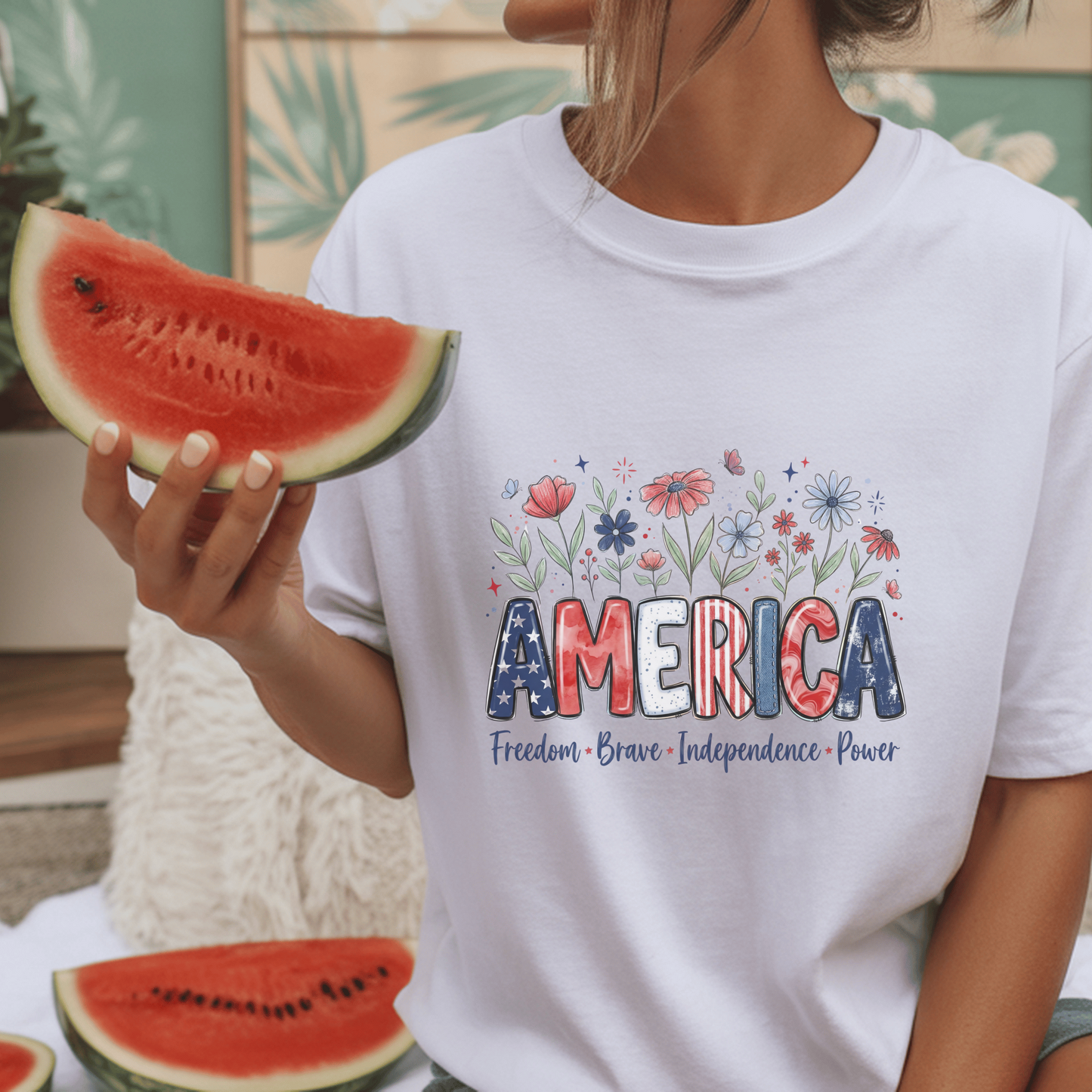 Patriotic America T-Shirt, Custom Independence Day Tee, USA Pride Gift, Freedom Brave Power, American Flag Graphic, Customizable Shirt