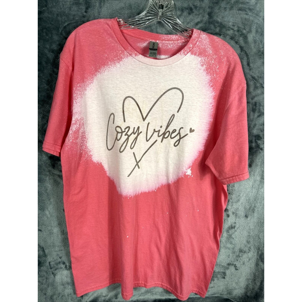 Women’s T-shirt Cozy Vibes Bleached Pink Soft & Comfy Size Adult Large
