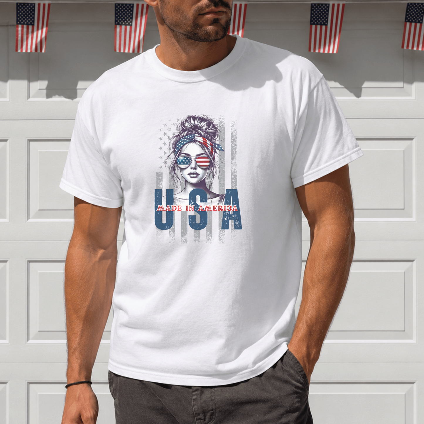 Vintage USA Patriotic T-Shirt, Graphic Tee Women, American Flag Design, Handmade Cotton Top, 4th of July Outfit, Summer Custom Tee